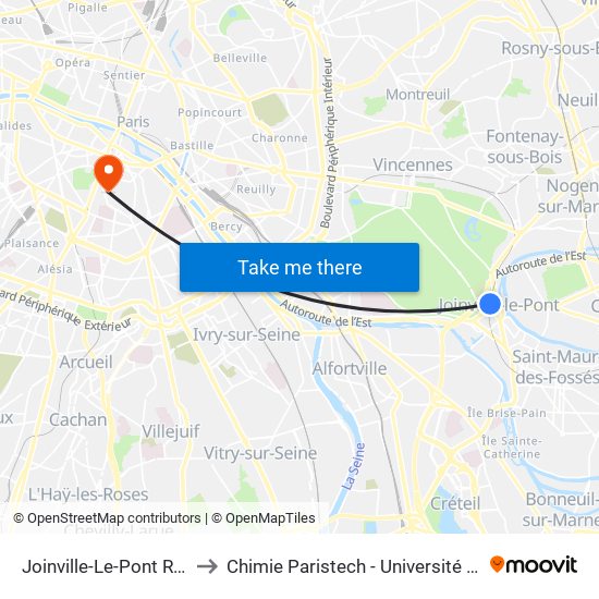 Joinville-Le-Pont RER to Chimie Paristech - Université Psl map