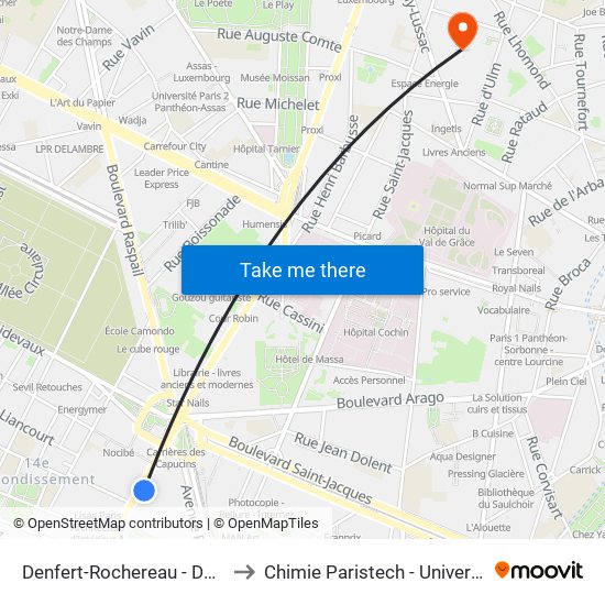 Denfert-Rochereau - Daguerre to Chimie Paristech - Université Psl map