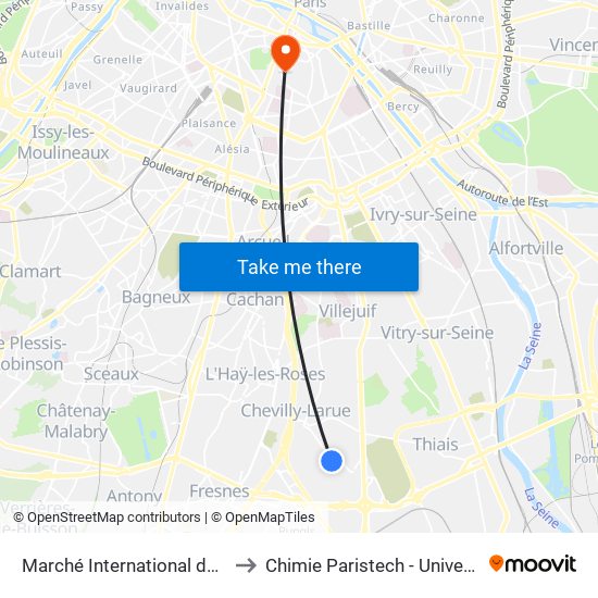 Marché International de Rungis to Chimie Paristech - Université Psl map