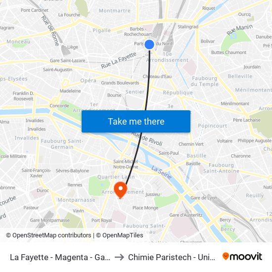 La Fayette - Magenta - Gare du Nord to Chimie Paristech - Université Psl map