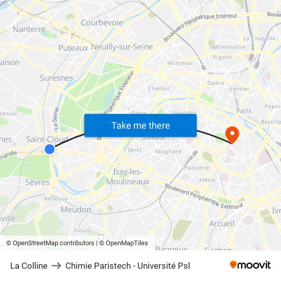 La Colline to Chimie Paristech - Université Psl map