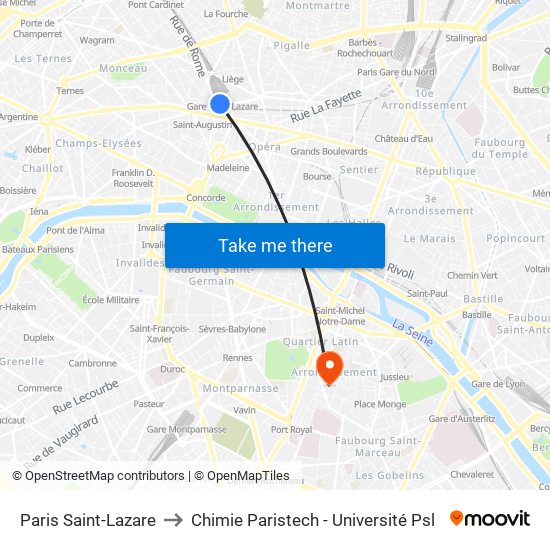 Paris Saint-Lazare to Chimie Paristech - Université Psl map