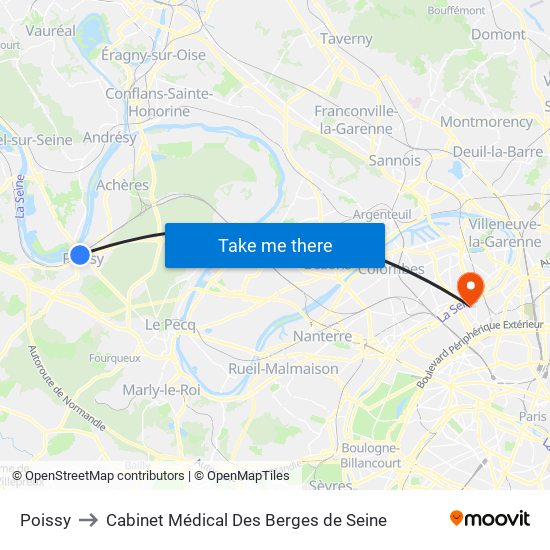 Poissy to Cabinet Médical Des Berges de Seine map