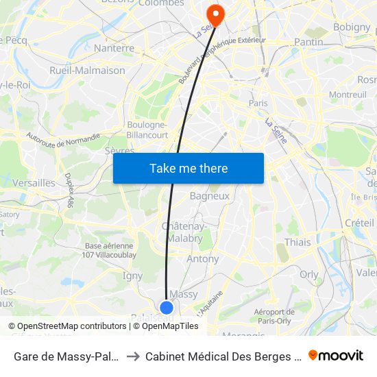 Gare de Massy-Palaiseau to Cabinet Médical Des Berges de Seine map