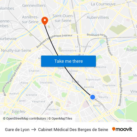 Gare de Lyon to Cabinet Médical Des Berges de Seine map