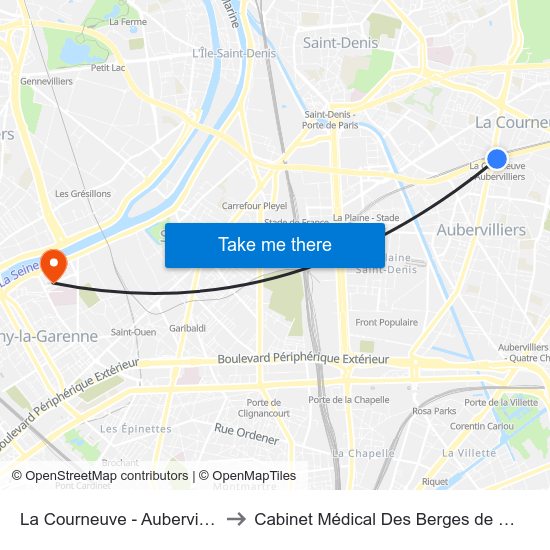 La Courneuve - Aubervilliers to Cabinet Médical Des Berges de Seine map