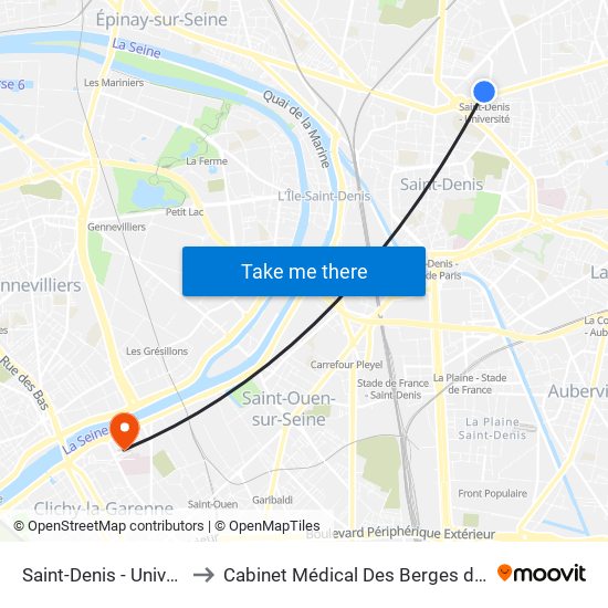 Saint-Denis - Université to Cabinet Médical Des Berges de Seine map