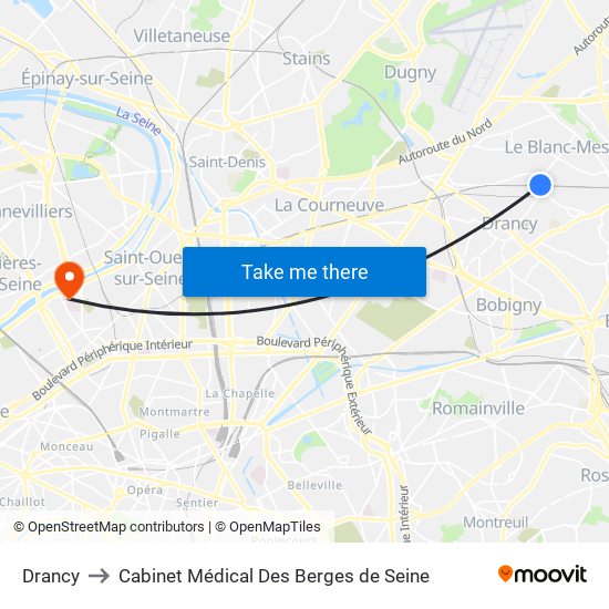 Drancy to Cabinet Médical Des Berges de Seine map