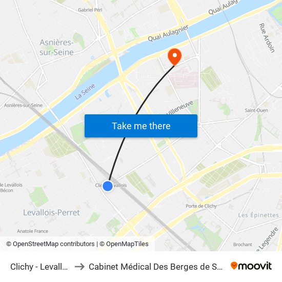 Clichy - Levallois to Cabinet Médical Des Berges de Seine map