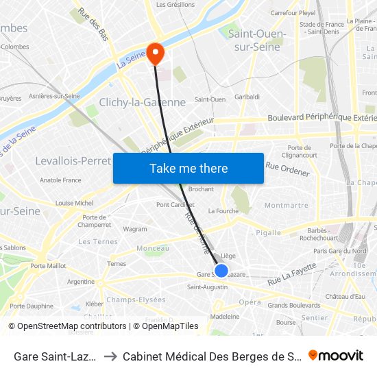 Gare Saint-Lazare to Cabinet Médical Des Berges de Seine map