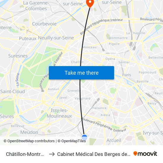 Châtillon-Montrouge to Cabinet Médical Des Berges de Seine map