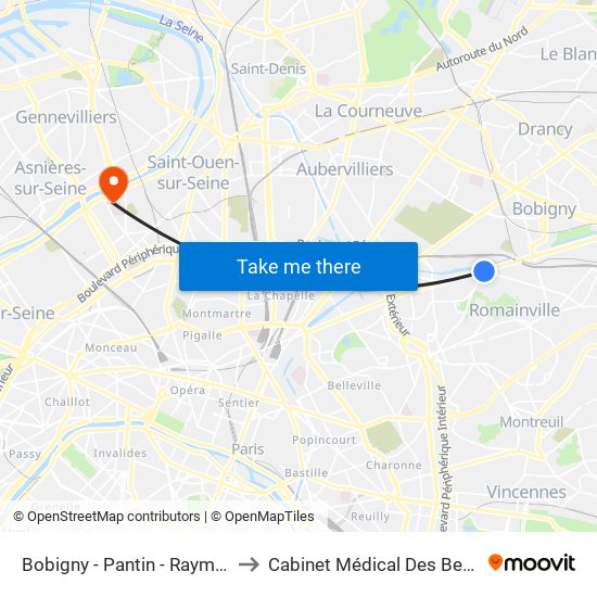 Bobigny - Pantin - Raymond Queneau to Cabinet Médical Des Berges de Seine map
