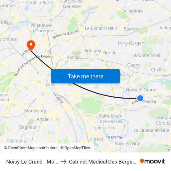 Noisy-Le-Grand - Mont D'Est to Cabinet Médical Des Berges de Seine map