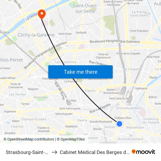 Strasbourg-Saint-Denis to Cabinet Médical Des Berges de Seine map