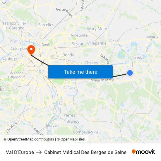 Val D'Europe to Cabinet Médical Des Berges de Seine map
