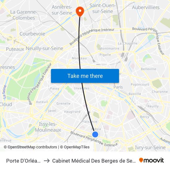 Porte D'Orléans to Cabinet Médical Des Berges de Seine map