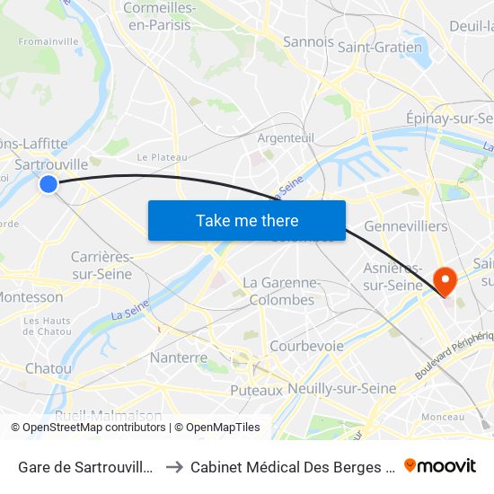 Gare de Sartrouville - RER to Cabinet Médical Des Berges de Seine map
