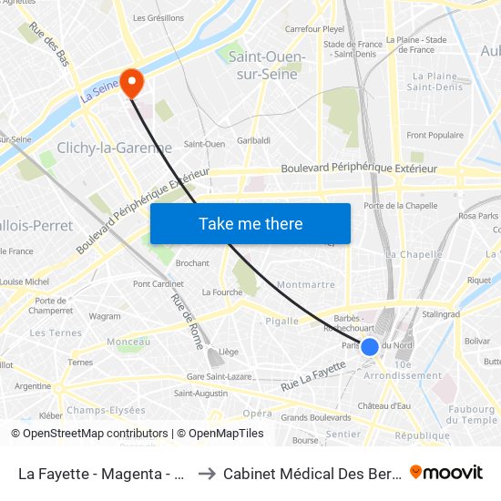 La Fayette - Magenta - Gare du Nord to Cabinet Médical Des Berges de Seine map