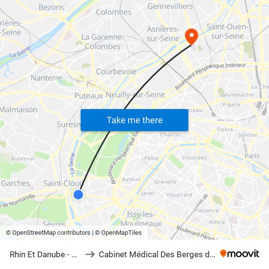 Rhin Et Danube - Métro to Cabinet Médical Des Berges de Seine map