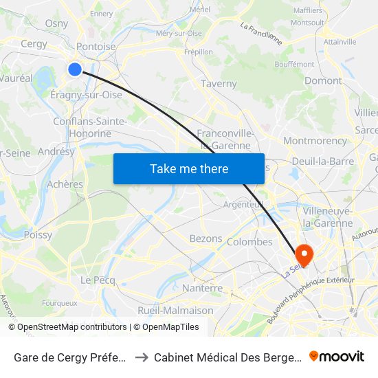 Gare de Cergy Préfecture (C) to Cabinet Médical Des Berges de Seine map