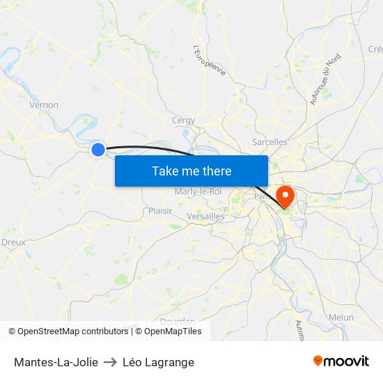 Mantes-La-Jolie to Léo Lagrange map