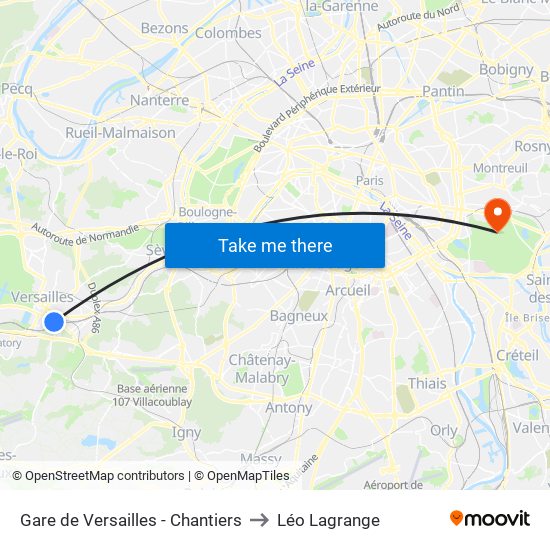 Gare de Versailles - Chantiers to Léo Lagrange map