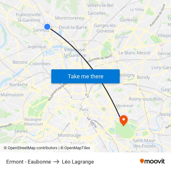 Ermont - Eaubonne to Léo Lagrange map