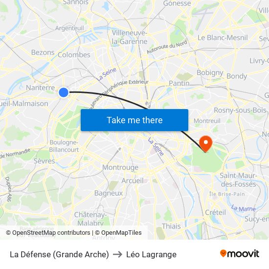 La Défense (Grande Arche) to Léo Lagrange map