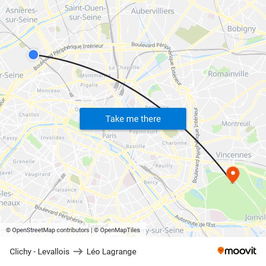 Clichy - Levallois to Léo Lagrange map