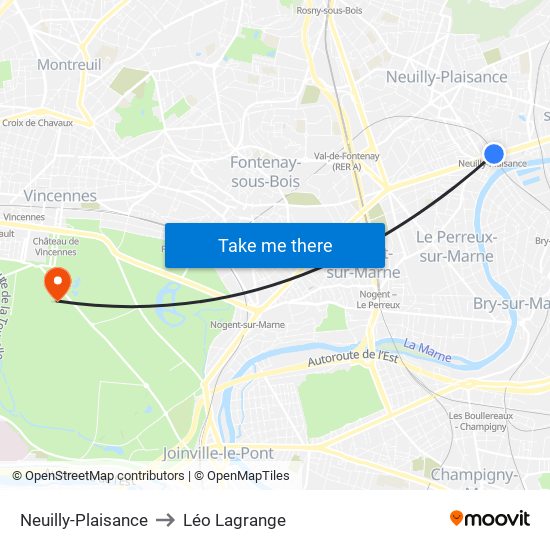 Neuilly-Plaisance to Léo Lagrange map