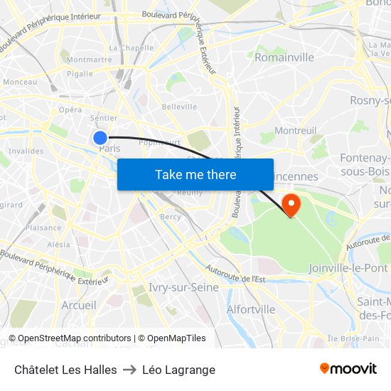 Châtelet Les Halles to Léo Lagrange map