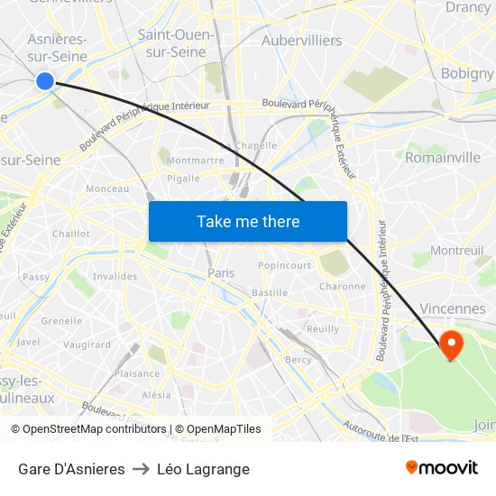 Gare D'Asnieres to Léo Lagrange map