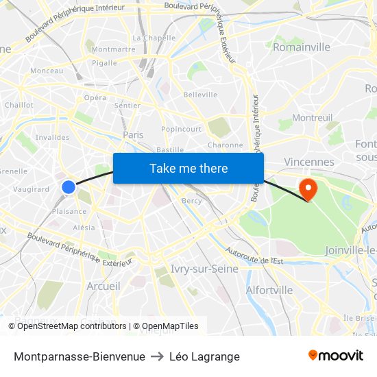 Montparnasse-Bienvenue to Léo Lagrange map