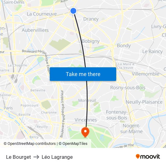 Le Bourget to Léo Lagrange map