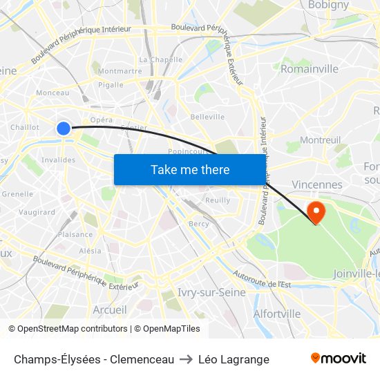 Champs-Élysées - Clemenceau to Léo Lagrange map