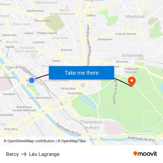 Bercy to Léo Lagrange map
