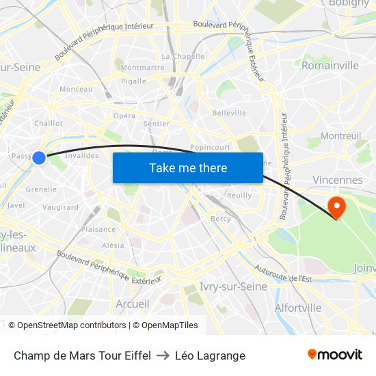 Champ de Mars Tour Eiffel to Léo Lagrange map