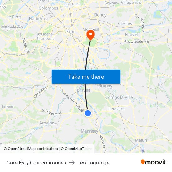 Gare Évry Courcouronnes to Léo Lagrange map