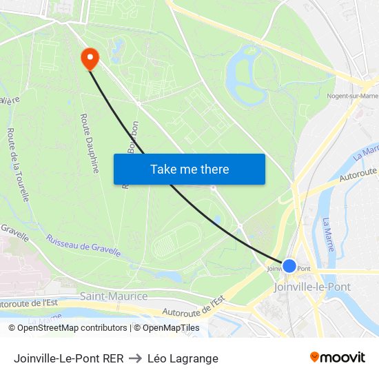 Joinville-Le-Pont RER to Léo Lagrange map
