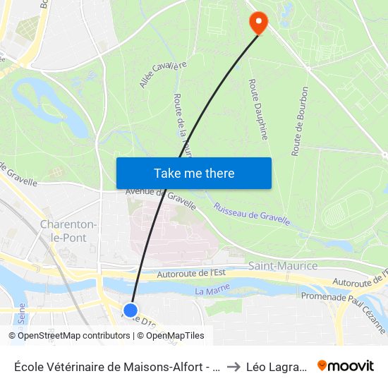 École Vétérinaire de Maisons-Alfort - Métro to Léo Lagrange map