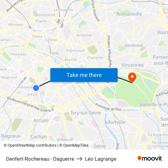Denfert-Rochereau - Daguerre to Léo Lagrange map