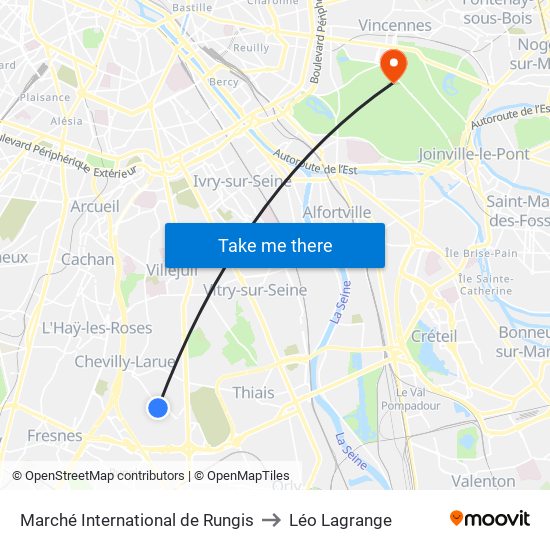Marché International de Rungis to Léo Lagrange map