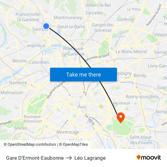 Gare D'Ermont-Eaubonne to Léo Lagrange map