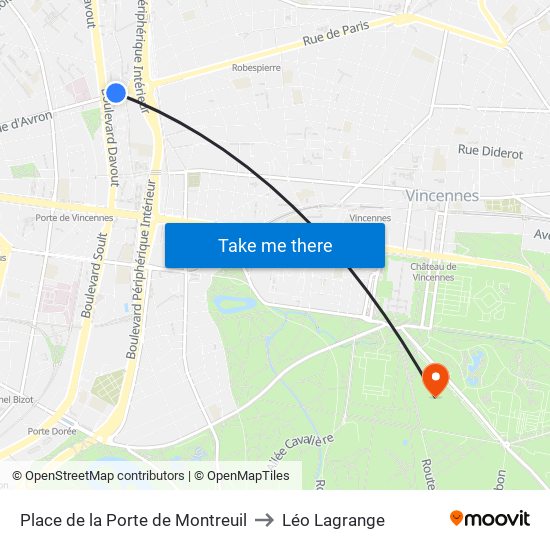 Place de la Porte de Montreuil to Léo Lagrange map