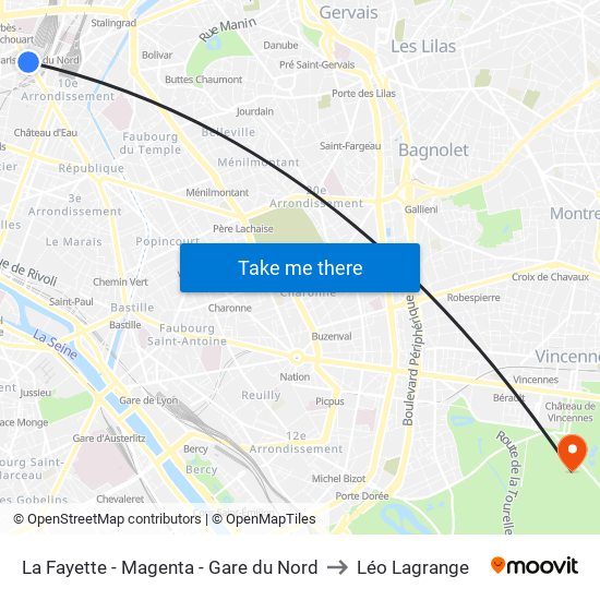 La Fayette - Magenta - Gare du Nord to Léo Lagrange map