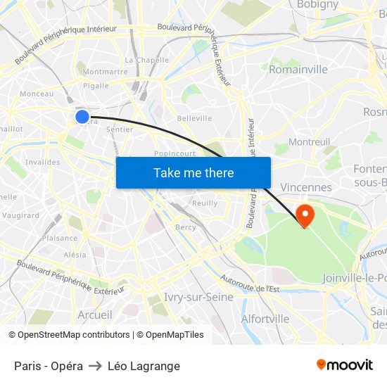 Paris - Opéra to Léo Lagrange map