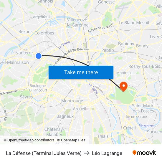 La Défense (Terminal Jules Verne) to Léo Lagrange map