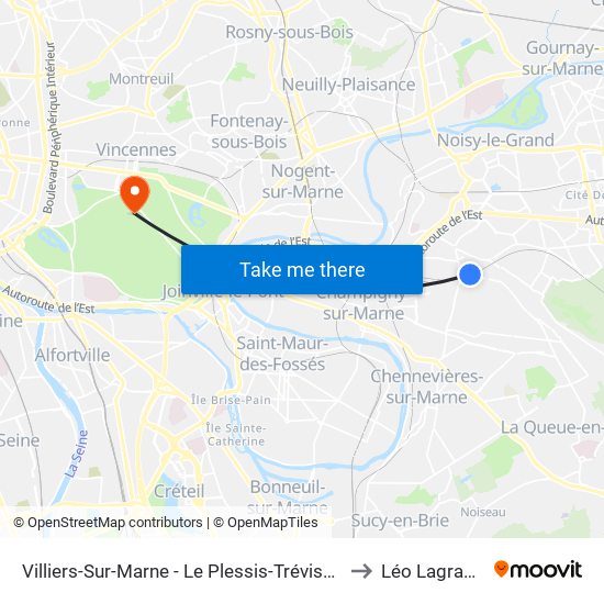Villiers-Sur-Marne - Le Plessis-Trévise RER to Léo Lagrange map