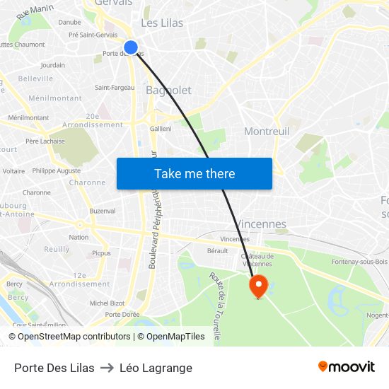 Porte Des Lilas to Léo Lagrange map