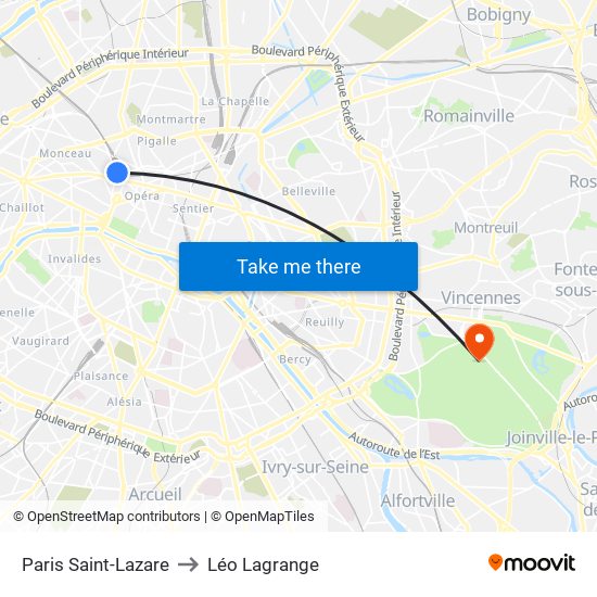 Paris Saint-Lazare to Léo Lagrange map